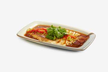 Squid grilled salad with fish sauce, parsley, red pepper and leek