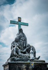 Historical architectural landmark of Prague. Statue on the Charles Bridge