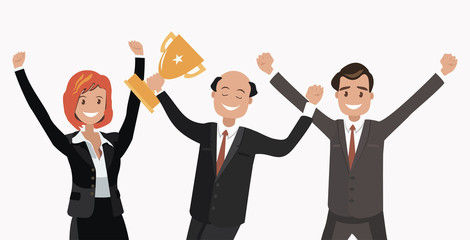 Team victory with the cup. Flat design
