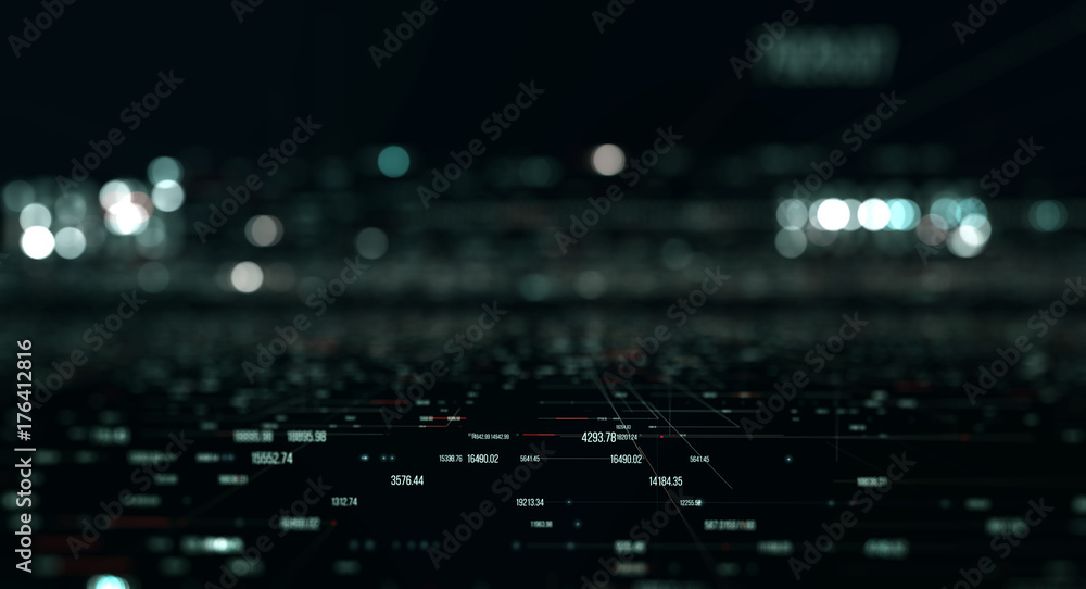 Poster Transfer and storage of data sets/Economic indicators of world markets. Data transmission channel. Motion of digital data flow. Transferring of big data