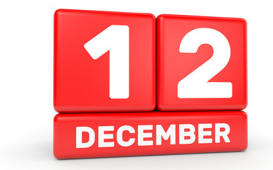 December 12. Calendar on white background.