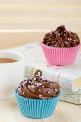 Homemade chocolate cupcakes with sprinkles