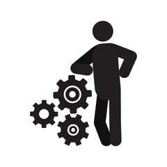 Man lean on cogwheels system silhouette icon