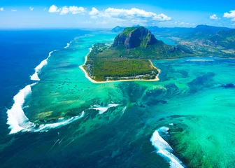 Papier Peint photo Le Morne, Maurice Aerial view of Mauritius island