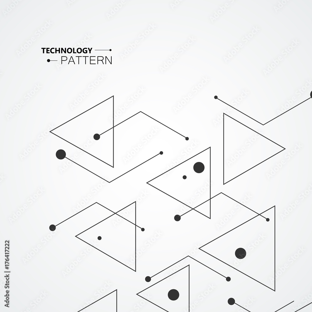 Aufkleber Simple pattern from triangles of lines and black dots, on white background. Designed for use in new technology projects. Simple, minimalistic, abstract background