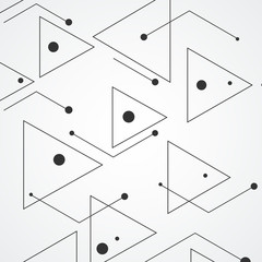 Simple pattern from triangles of lines and black dots, on white background. Designed for use in new technology projects. Simple, minimalistic, abstract background