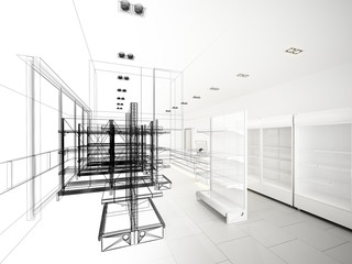 sketch design of supermarket ,3d  rendering