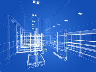 sketch design of supermarket ,3d  rendering