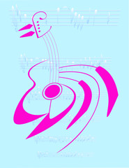 guitar and piano keys on a blue background