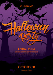 Halloween party invitation with hand lettering and brush stroke. Vector illustration.