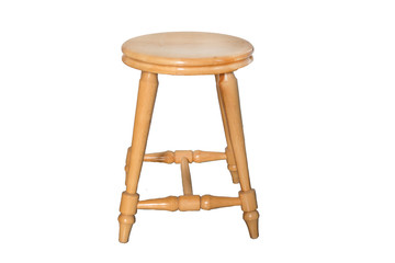 Round wooden stool isolated on white background