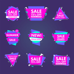 Set of trendy flat geometric vector banners. Modern colors and shapes. Advertising design.