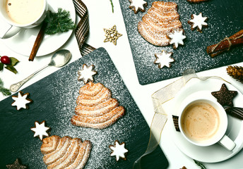 Christmas table with coffee and cookies