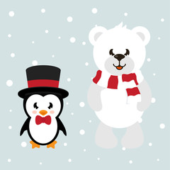 cartoon cute white bear and penguin