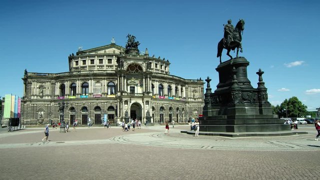 Semperoper, opera house of the Saechsische Staatsoper Dresden (Saxon State Opera), concert hall, Monument to King John of Saxony,Dresden. Saxony, Germany., Jul 2017