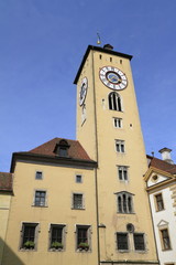 Fototapeta na wymiar Clock tower of the old town hall in Regensburg