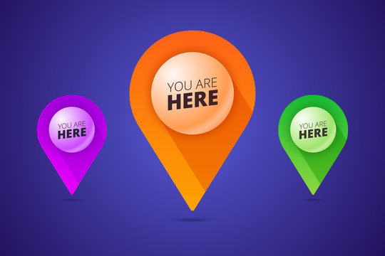 You Are Here Signs With Map Pointer, Pin Shape And 3d Effect Bal