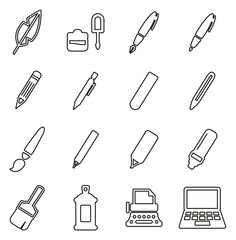 Obraz premium Writing Tools Icons Thin Line Vector Illustration Set