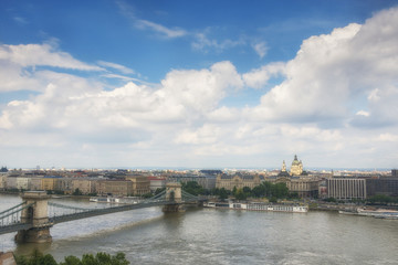 Panoramic view of Budapest and Chain bridge . Hungary.