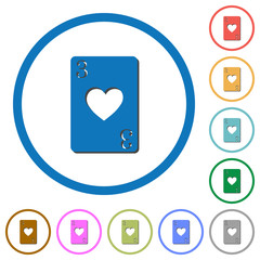 Three of hearts card icons with shadows and outlines