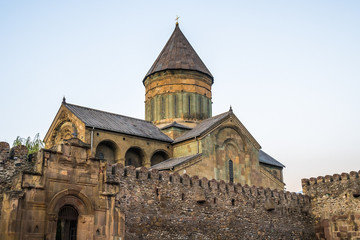 Fototapeta na wymiar Svetitskhoveli Cathedral is Georgian Orthodox cathedral located in the historical town of Mtskheta, Georgia