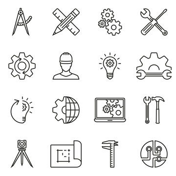 Engineering and Construction line icon set. Vector illustration.