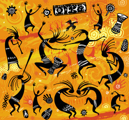 Dancing figures in a primitive style