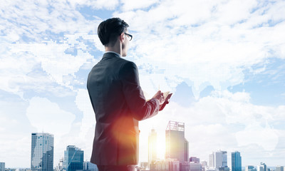 Concept of business success and control with confident boss agai