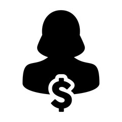 Dollar Sign Icon Vector Currency Symbol With Female Person Avatar for Business and Finance in Glyph Pictogram illustration