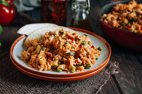 Spanish paella with vegetables