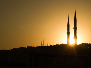 mosque silhouette and sunset