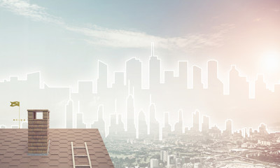 Concept of real estate and construction with drawn silhouette on