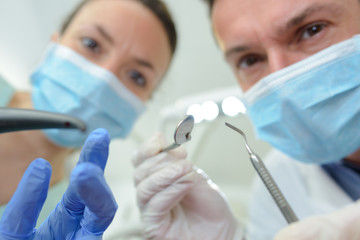 point of view from patient of dentists at work