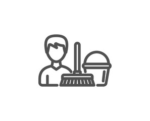 Cleaning service line icon. Bucket with mop.