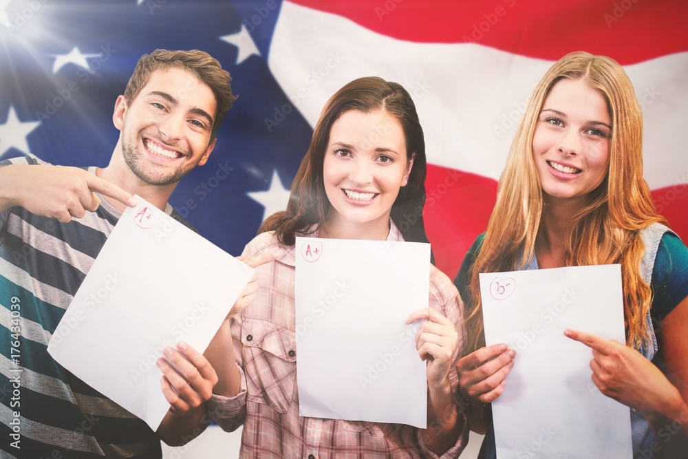 Poster composite image of smiling students showing their exams