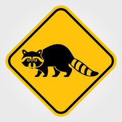 Attention Raccoon, Animal.  Road sign. © zfmbek