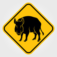 Yellow Road sign - Attention Animal, Wild Boar.  