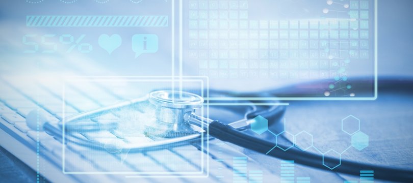 Composite image of digital image of brain with dna helix and