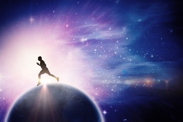 Naklejka premium Composite image of male runner running