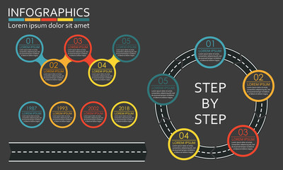 Infographics set. Road in shape of arrow with steps, options or levels. Vector illustration.