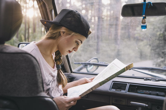 Girl traveling with map
