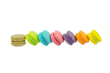 Sweet colorful macarons isolated on white background.