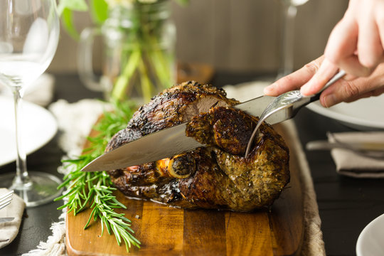 Carving a succulent leg of lamb
