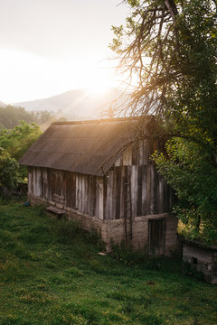 Farm house at sunrise in countryside