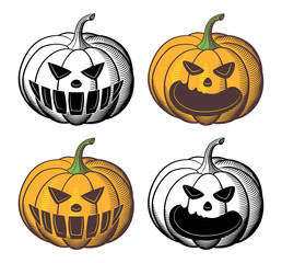 Jack-o-lantern vector set in retro-style. Pumpkins collection for Halloween