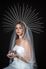 Beauty portrait of a girl in the crown. Halloween.