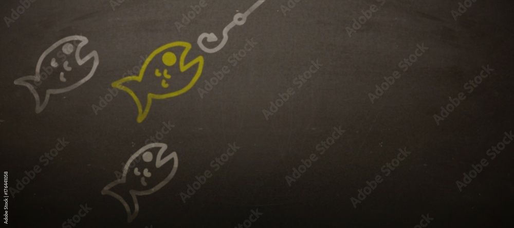 Poster composite image of image of fish and hook over white background