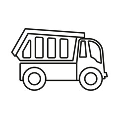 Tipper truck outline icon. Construction truck isolated on white background. Vector illustration.