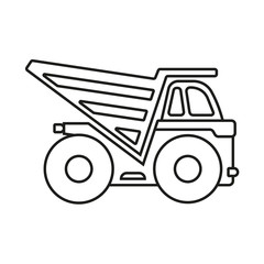 Dump truck outline icon. Construction truck isolated on white background. Vector illustration.
