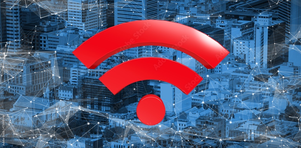 Poster composite image of red wifi symbol